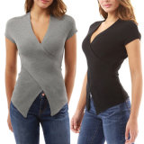 Women Sexy Solid V Neck Knit T-Shirt Pullover Basic Tops