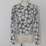 Fine Guage Ladies' Sweater with Cute Daisy Print Pattern