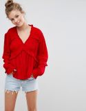 Collarless Ladies Blouse with Long Sleeve Blouse