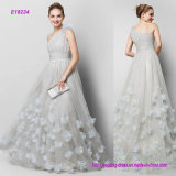 A-Line Sexy One Shoulder Sweep Brush Train Tulle Evening Dress with Flower Criss Cross