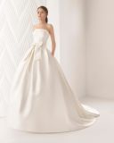 Strapless Pleat Body with Half Sleeve Lace Bolero Pocket Satin Wedding Dress