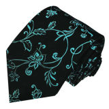 New Fashion Black Background Green Rose Flower Design Men's Silk Ties