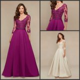 Long Sleeves Mother of The Bride Dress Lace Satin Bridal Evening Dress D3309