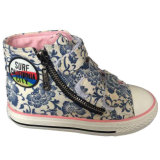 Factory Price Ankle Top Blue/Beige/Pink Magic Tape Canvas Shoes with Zipper
