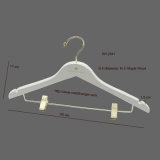 White Wooden Clothes Suit Hanger with Clips