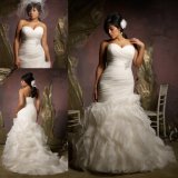Mermaid Organza Plus Size Ladies Fat Big Bridal Wedding Dress (3124)