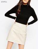 Textured PU Office Leather Mini Lady Skirt