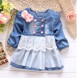 2015 New Arrival Spring Korean Princess Dress /Girls Fashion Dress with Necklace/ Children Wholesale Cotton Clothing Kd1121