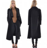 New Ladies Open Front Loose Black Long Coat Top Overcoat