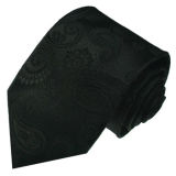 New Fashion Black Background Black Paisely Design Men's Woven Silk Neckties