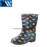 Black Solid Color DOT Printing PVC Waterproof Rain Boots for Kids