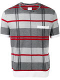 Men's Grey and Red Cotton Check Knit T-Shirt