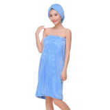 Promotional Women Bath Towel Dress Girls Coral Fleece Bath Wrap and Hair Drying Cap Bathrobe Set