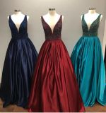 V-Neck Prom Party Gowns A-Line Stock Green Red Evening Dresses Z5024