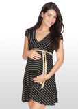 Black/Gold Stripe Bamboo Fabric Maternity Dress