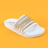 2017 Casual Ladies White Plastic Beads Flat Slip-on Slipper PVC Sandals