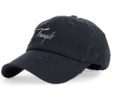 Fashion Black Worn-out Unstructured Metal Buckle Baseball Cap