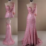 New Fashion One Shoulder Pink Sequins Mermaid Party Evening Dress