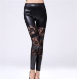 2017 New Arrival Lace Artificial Leather Leggings for Women
