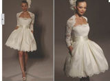 Chiffon Long Sleeve Lace Short Bridal Wedding Dresses Alsw005