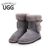 Double Face Sheepskin Boots for Women with Bow Knot in Grey