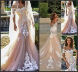 Nude Champagne Wedding Gown Lace Strapless Bridal Wedding Dress L15319