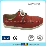 Breathable Leather Upper Rubber Outsole Orange Flat Women Shoes