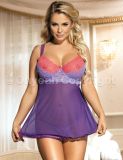 Purple and Pink Lace Cup Babydoll Set Steeling Ring Elegant Lingerie