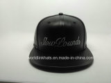 Custom Leather Flat Brim Snapback Cap Hat with Embroidery