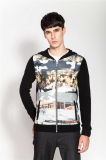 Winter Hooded Printed Knit Men Cardigan with Zipper