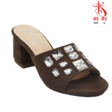 Crystal Mules Block Heel Slippers Open Toe Women Sandals (MU203)