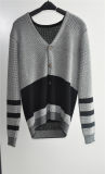 V Neck Patterned Knitted Men Cardigan with Button