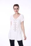 100% Viscose Embroidered Raglan Style Short Sleeves T-Shirts for Women