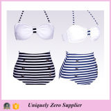 2016 Hot Sale Trendy Navy Designs Blue and White Stripes Tankinis Bikini with High Waist Shorts