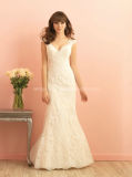 V-Line Cap Sleeve Bridal Gown Sweep Train Lace Wedding Dress