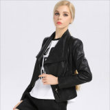 C1212 Paris Style Soft High Quality Women's Fashion Short Motorcycle Jacket Oblique Zipper Big Lapal Coat PU Leather Jacket Punk Style