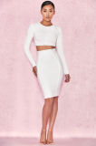 Women's Long-Sleeve Sexy White Fashionable Round Collar Skirt