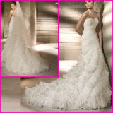 Strapless White Chiffon Organza Pleat Wedding Dress Yao1031010
