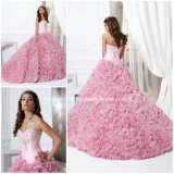 Pink Strapless Beading Cascading Ruffles Ball Gown Quinceanera Dress Yao52