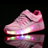 2016 Fashion Black LED Light Roller Shoes Sport Sneakers with PU Nubuck Leather for Children Roller Skate Shoes Stock Had More