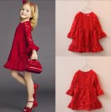 2015 Elegant Red Soft Lace Kid Girl Dress Cotton Lovely Dress in Children's Apparel