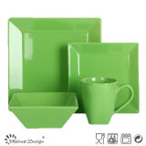 Green Color Glaze Square Shape 16PCS Dinner Set