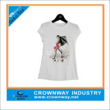 Girls White Cotton T Shirt with Customized Screen Printing