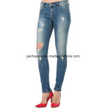 Wholesale Women Fashion Clothes High Quality Zipper Leg Ripped Jeans