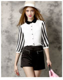 Latest Fashion Chiffon Lady's Blouse with Stripe Sleeves