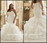 Sweetheart Bridal Gowns Mermaid Ruffles Plus Size Lace Organza Wedding Dress Mrl3201