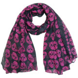 Lady Fashion Skull Printed Polyester Voile Spring Silk Scarf (YKY4225)