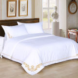 100% Cotton Satin White Hotel/Home Bedding Set with Embroidery