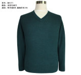 Bn1271 Peacock Blue Men's Autumn Yak and Wool Long Sleeve V Neck Knitted Pullover