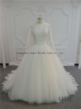 A Line/Princess Boat-Neck Court-Train Ivory Tulle Wedding Dress with Appliques